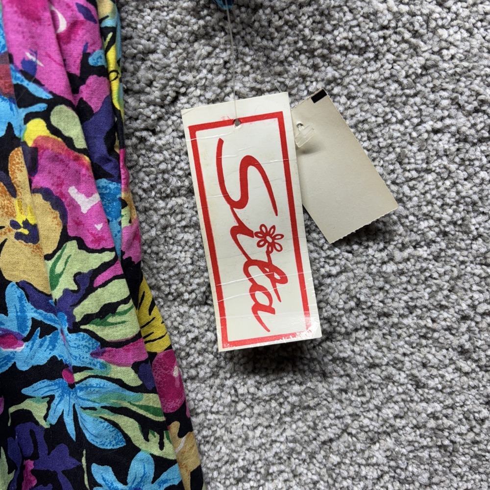 Sita Maxi Dress Womens SMALL Black Floral Rayon‎ Beachy Boho Vintage 80s NEW NWT - Picture 2 of 13